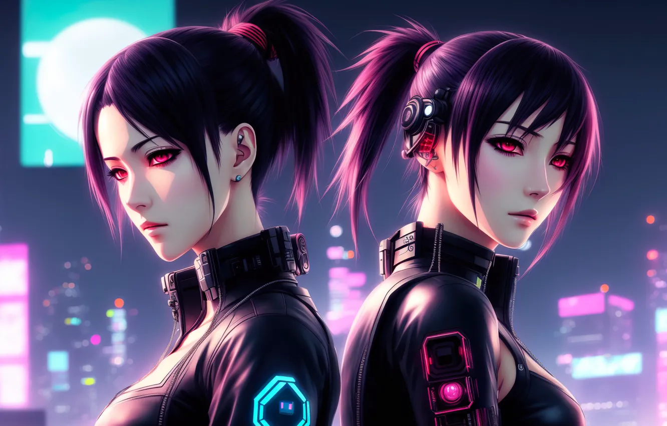 Photo wallpaper girl, anime, art, digital art, Cyberpunk, Futuristic, neuronet, Ai art