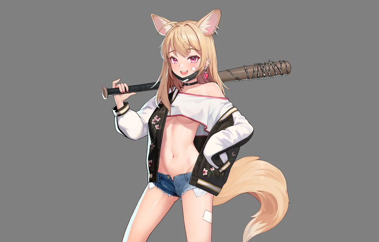 Photo wallpaper girl, sexy, shorts, blouse, long hair, boobs, animal ears, anime