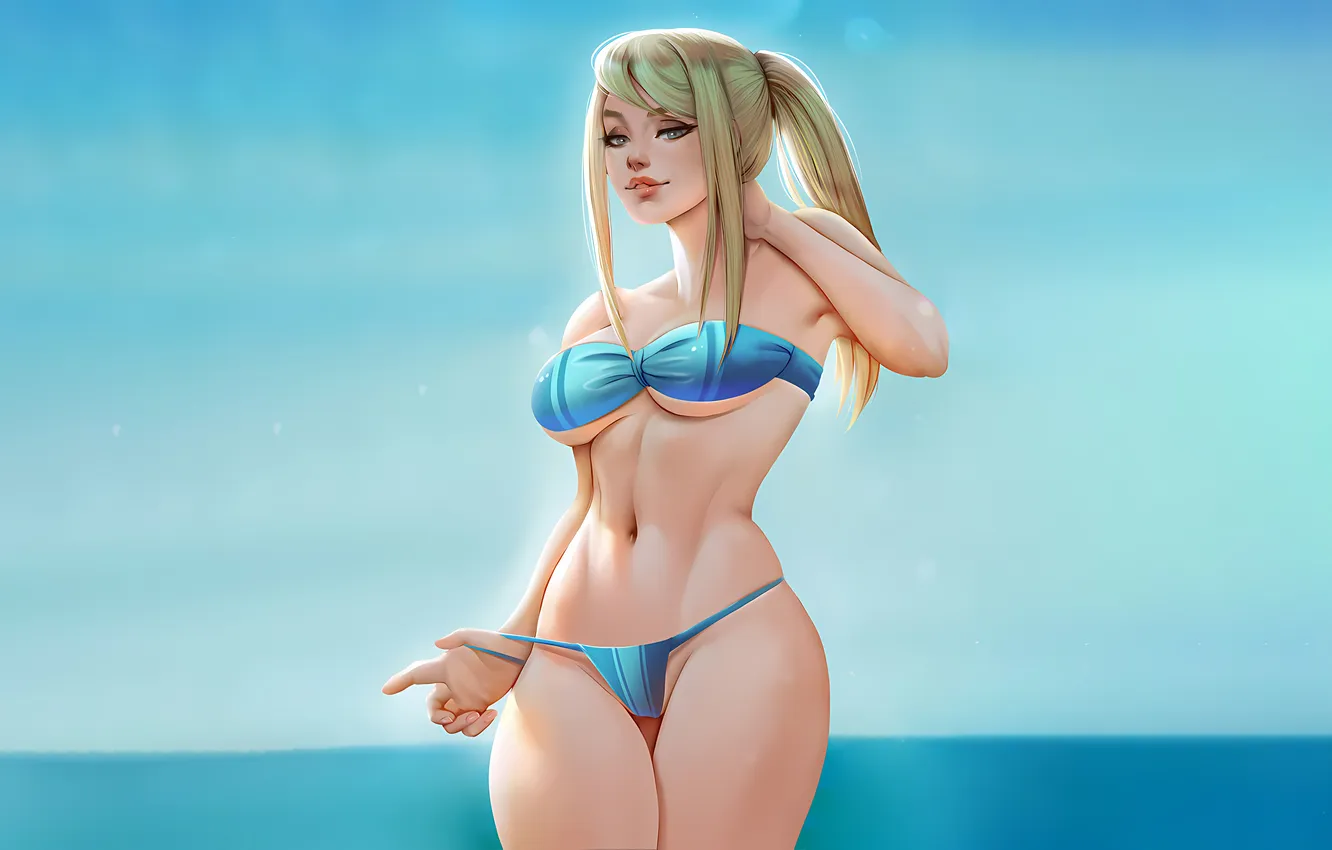 Photo wallpaper girl, sexy, game, cleavage, green eyes, long hair, sea, ocean