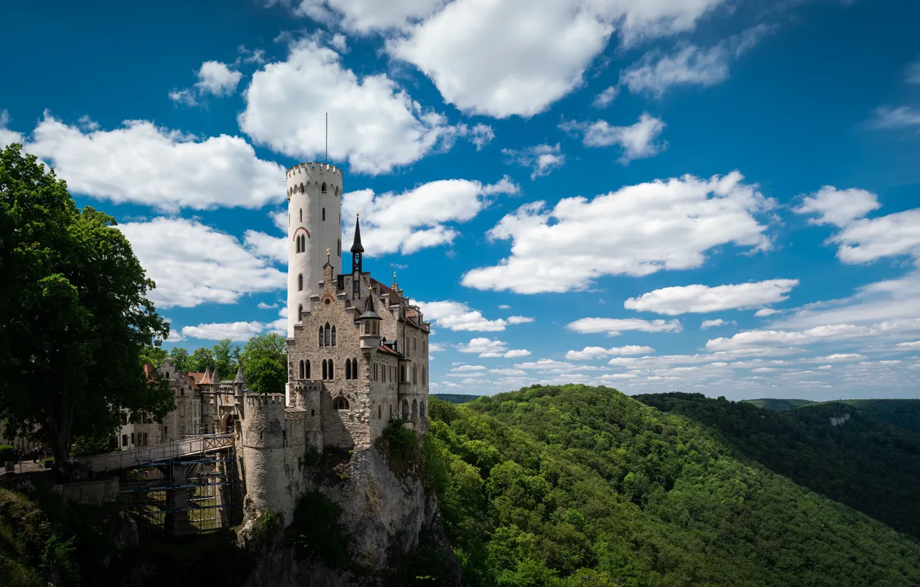 Photo wallpaper summer, the sky, the sun, nature, castle, Germany, Castle Liechtenstein