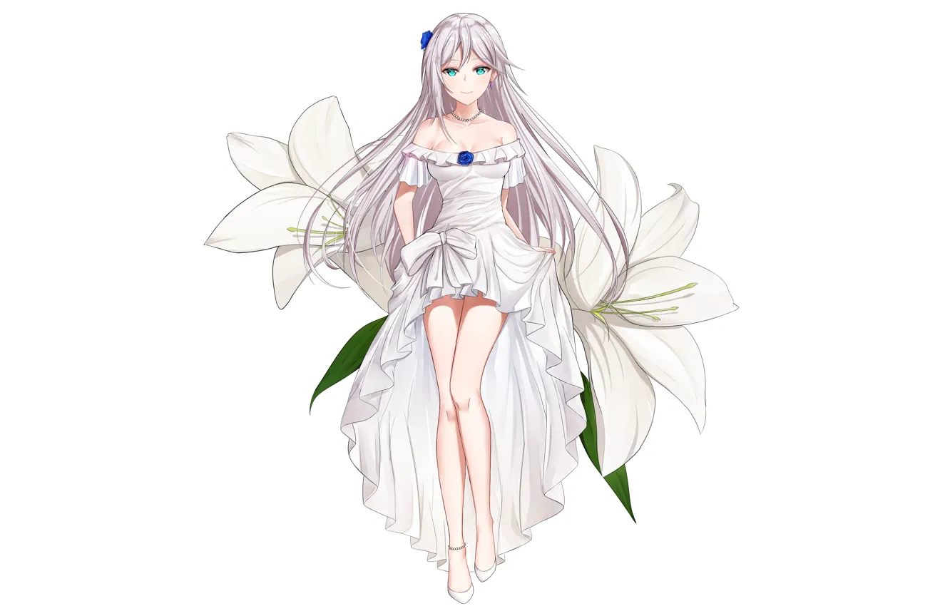 Photo wallpaper girl, flowers, background, Lily, dress, benghuai xueyuan