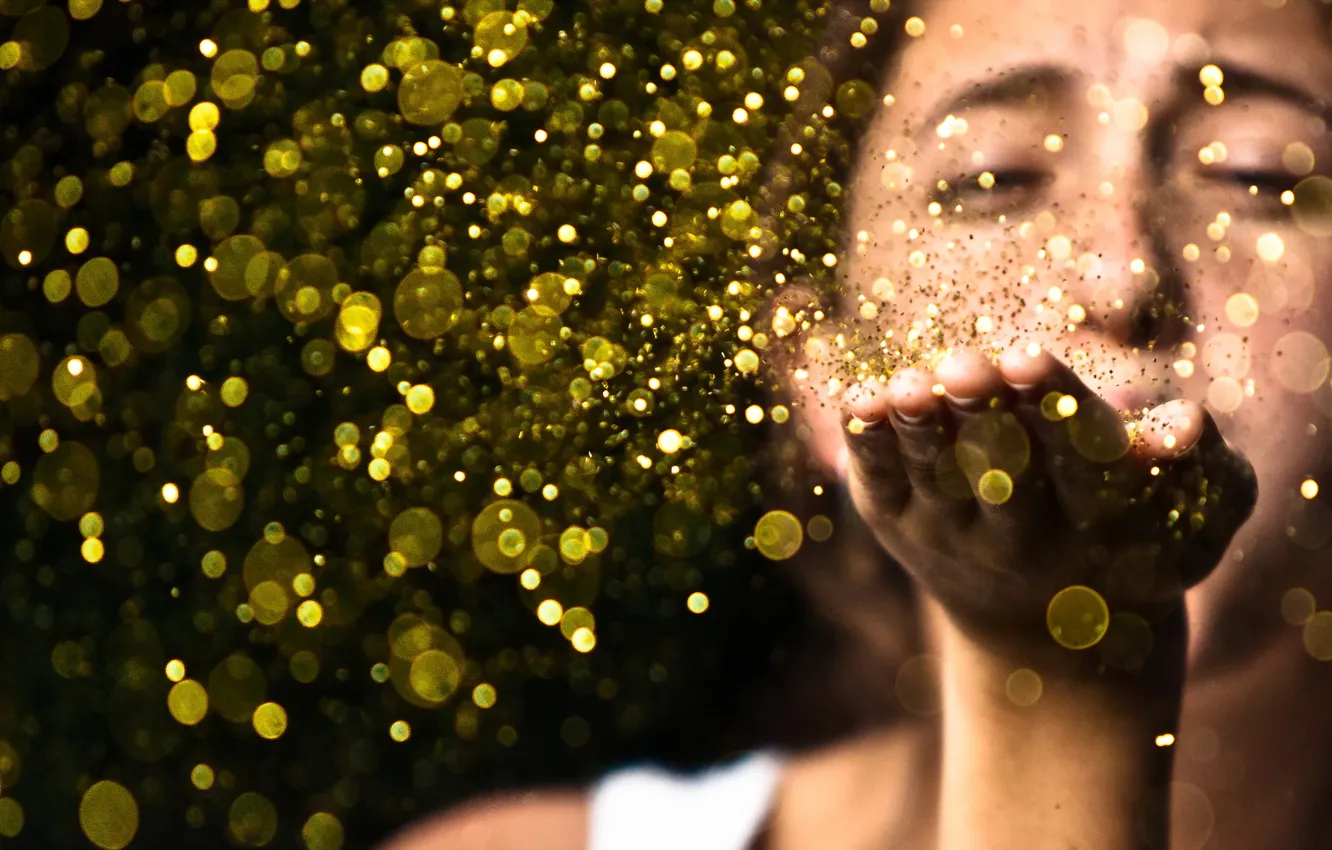 Photo wallpaper girl, light, background, dust