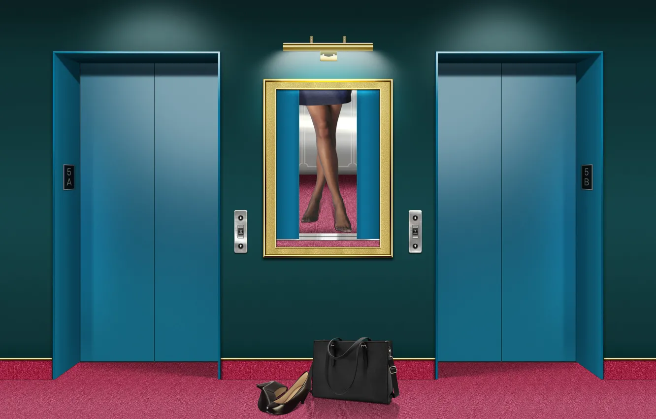 Photo wallpaper bag, pantyhose, carpet, elevator, Lift, pumps heels