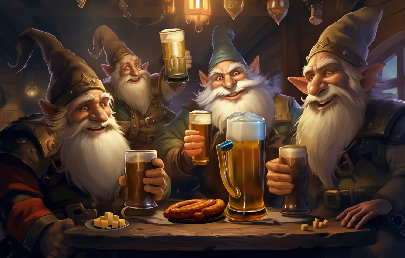 Photo wallpaper beer, elves, dwarves, the elderly, neural network