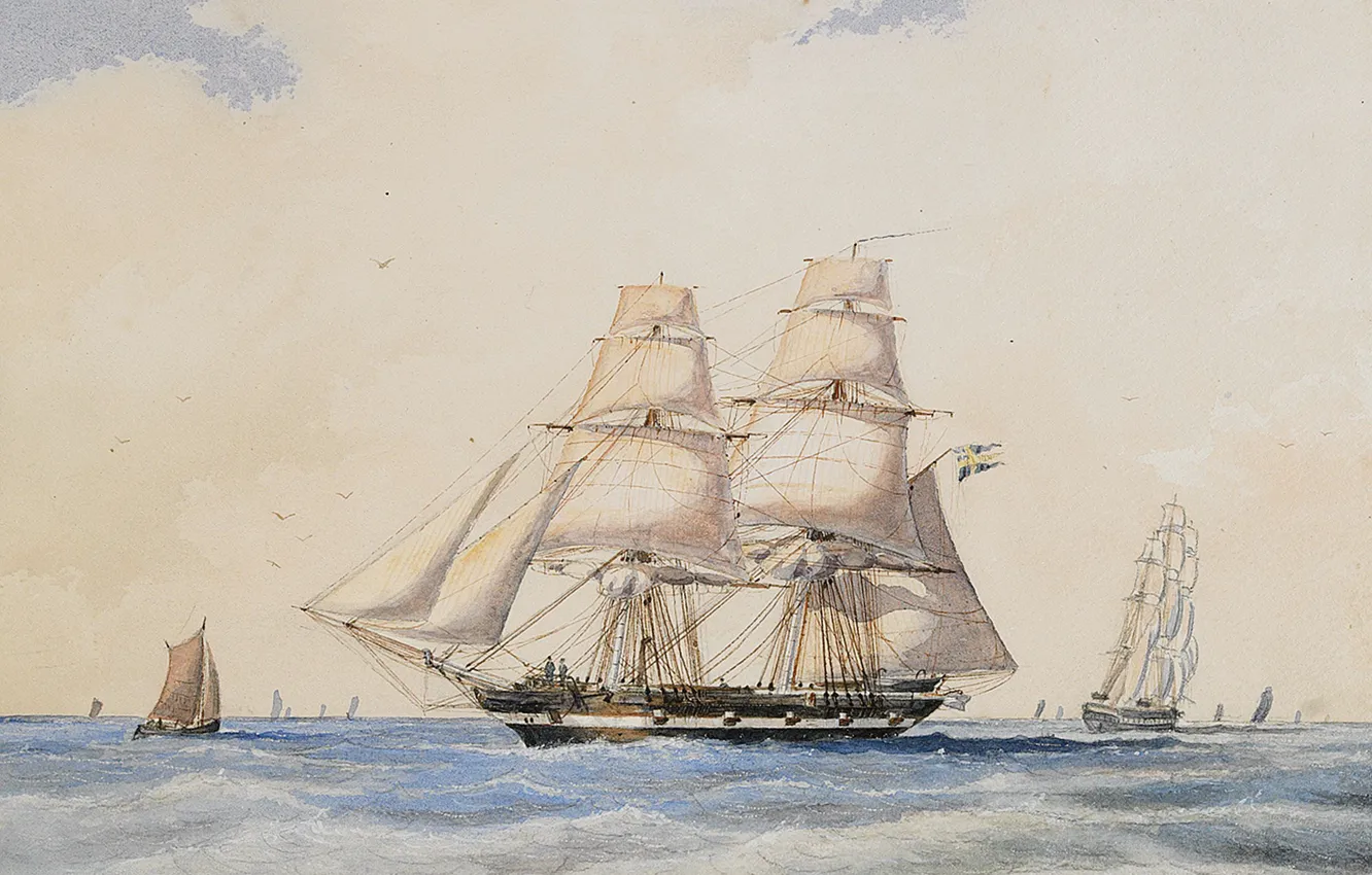 Photo wallpaper ships, sails, 1865, Jacob European Communities V United Kingdom, Brig Nordenskjöld