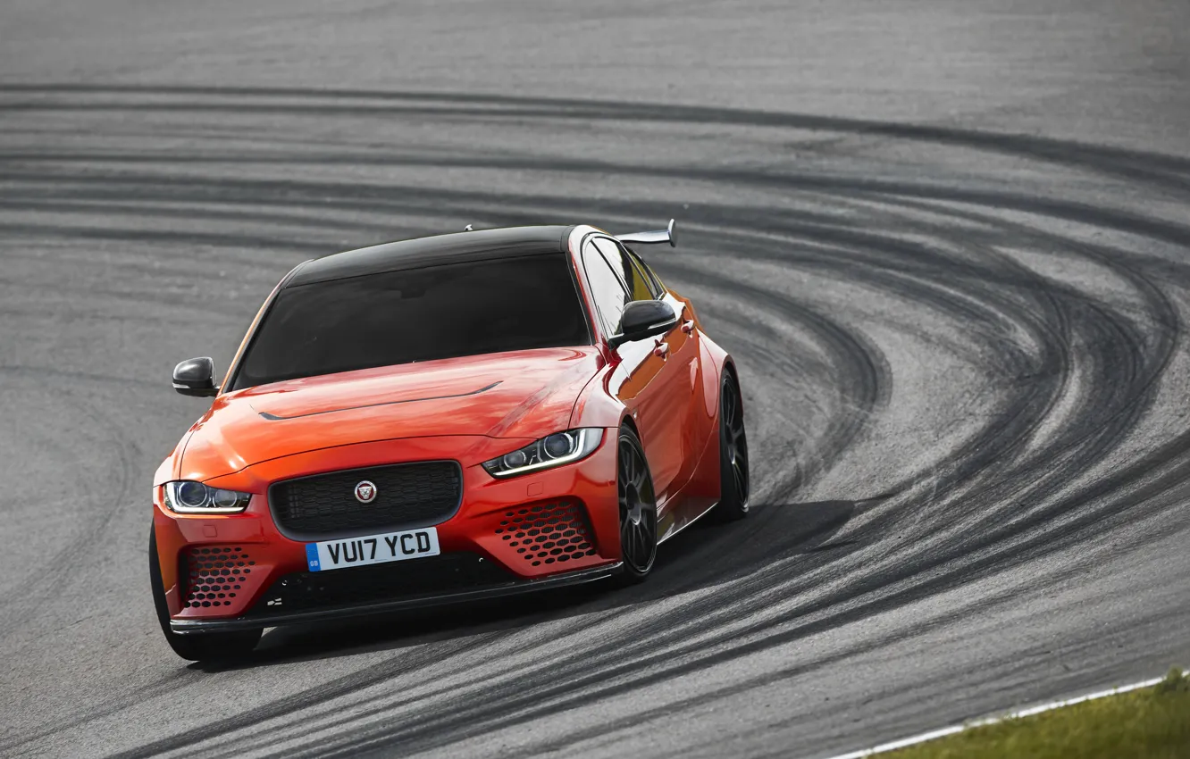 Photo wallpaper orange, traces, Jaguar, track, 2017, XE SV Project 8