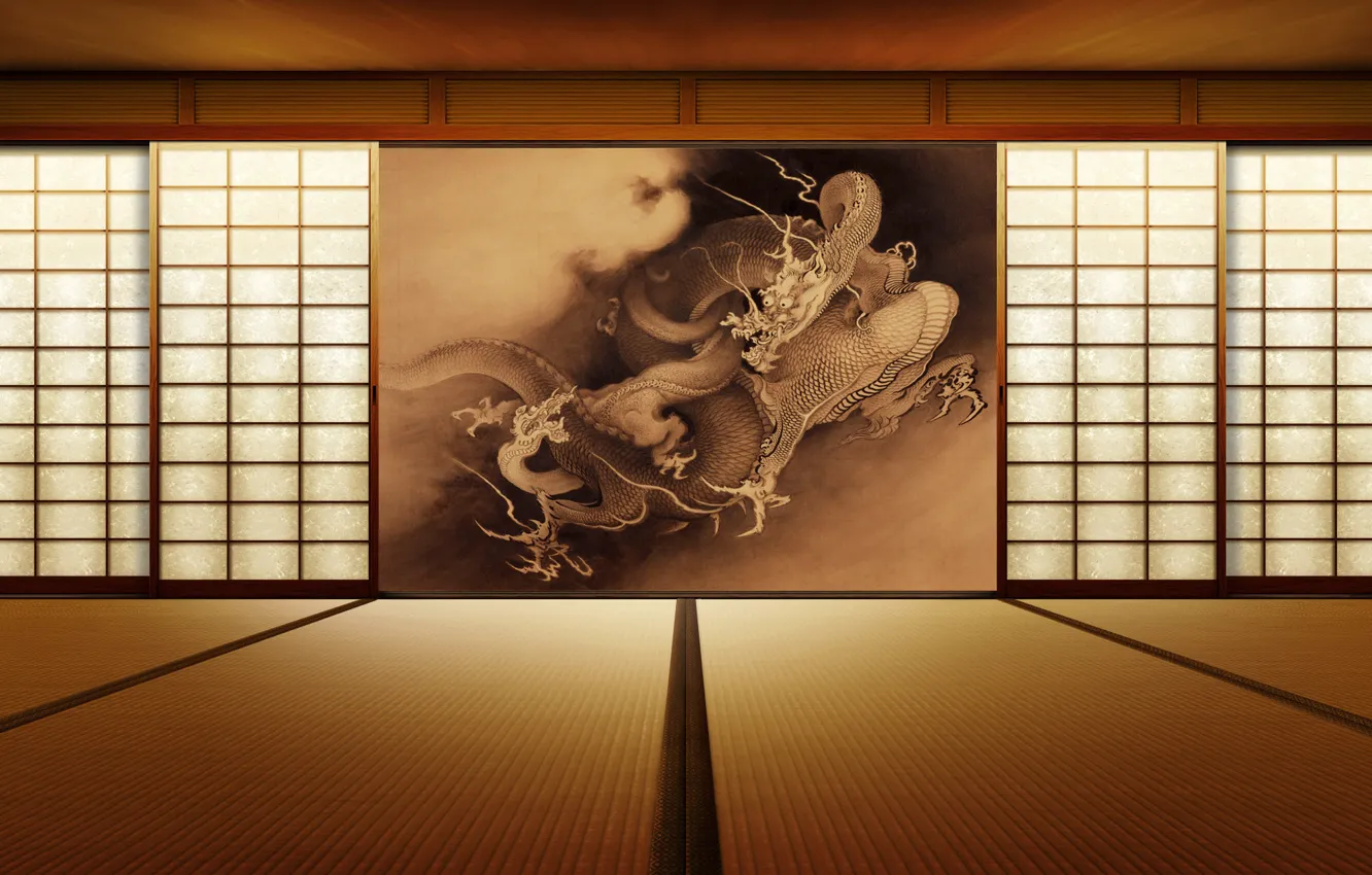 Photo wallpaper style, room, dragon, interior, picture
