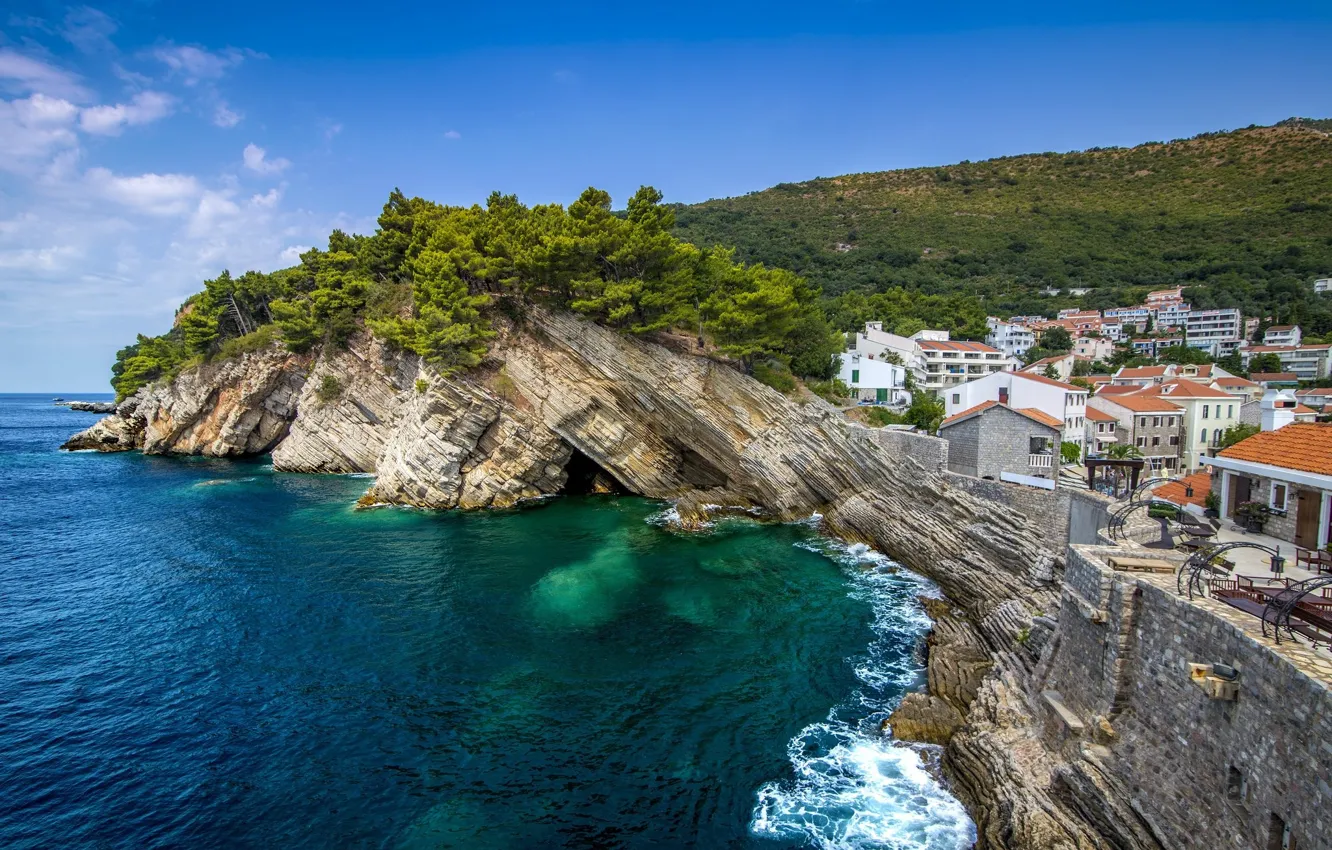 Photo wallpaper sea, landscape, rocks, Montenegro Petrovac