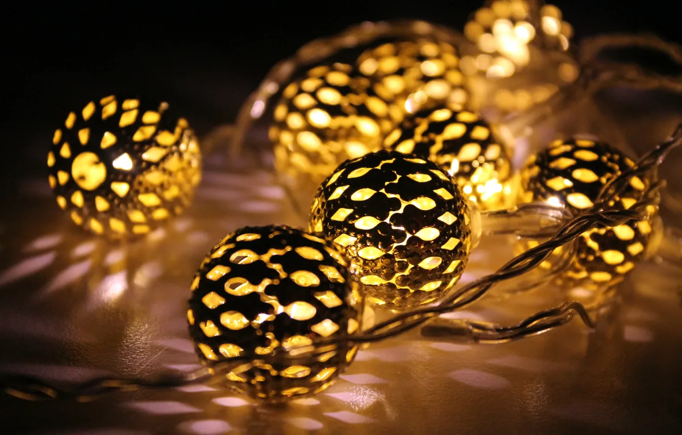 Photo wallpaper balls, light, holiday, new year, garland