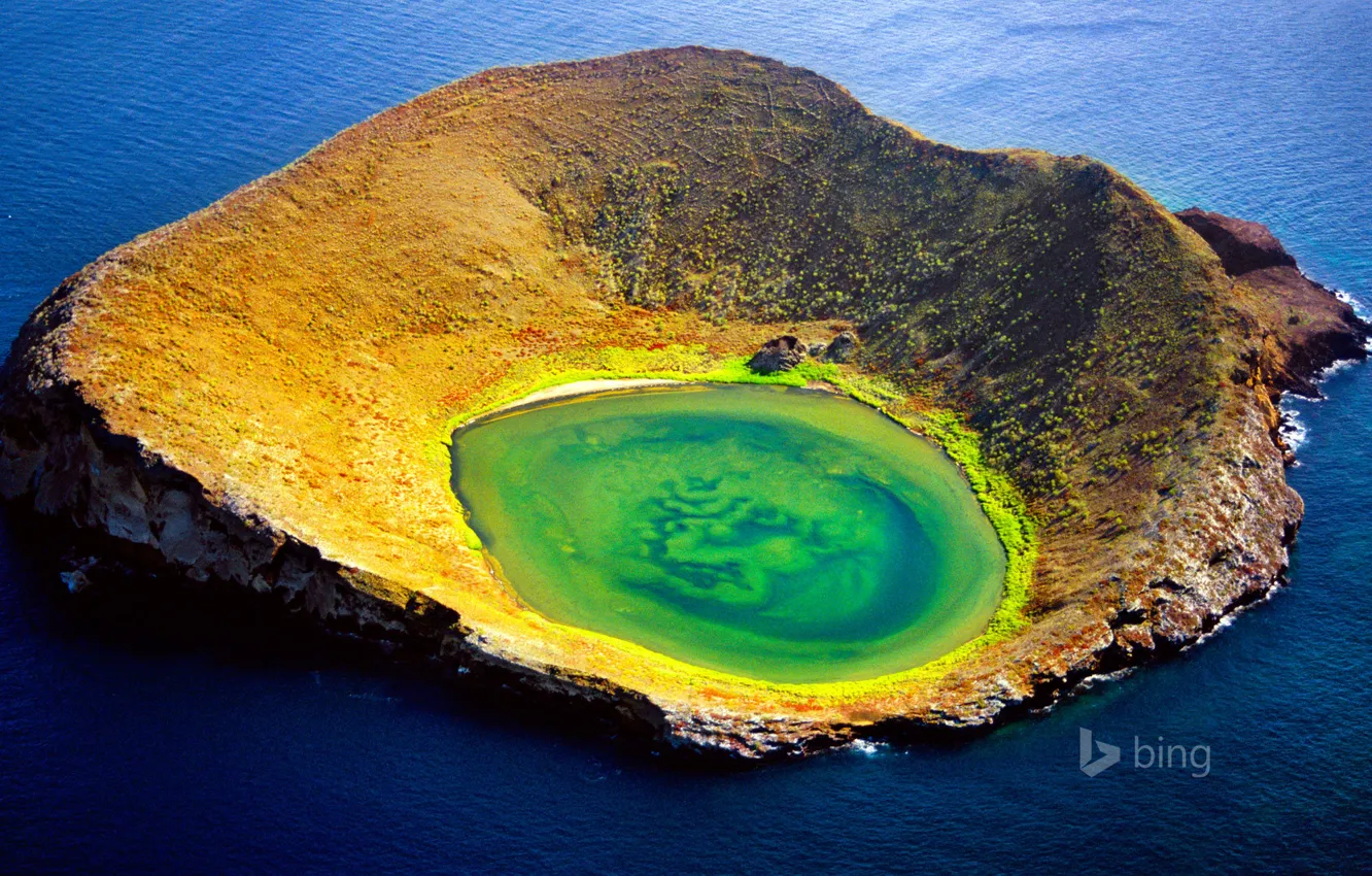 Photo wallpaper sea, the volcano, crater, Ecuador, The Galapagos Islands, Santiago Island
