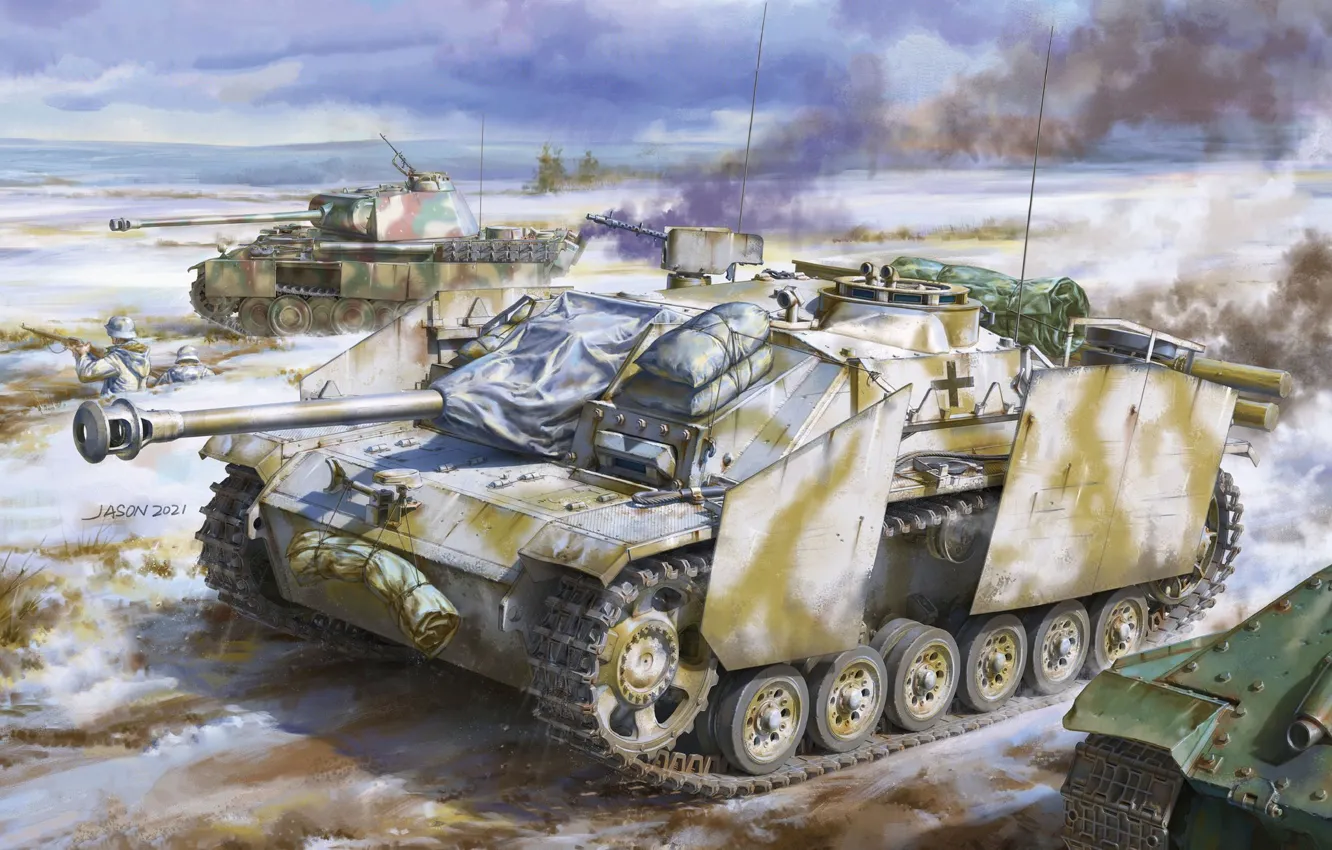 Photo wallpaper Winter, Tank, SAU, StuG III, StuG 40, Pz. V Panther