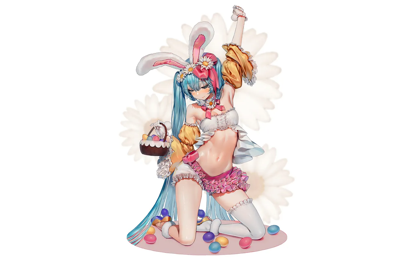 Photo wallpaper girl, sexy, cleavage, shorts, blouse, thighhighs, long hair, legs