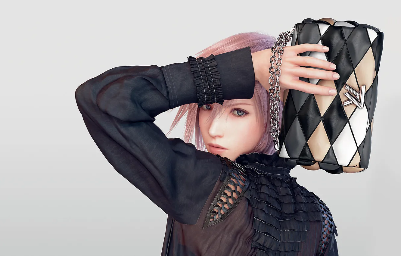 Photo wallpaper girl, lightning, model, clothing, hair, handbag, fashion, Final Fantasy XIII