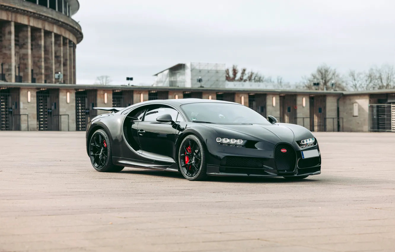 Photo wallpaper Bugatti, black, front view, hypercar, Chiron, Bugatti Chiron