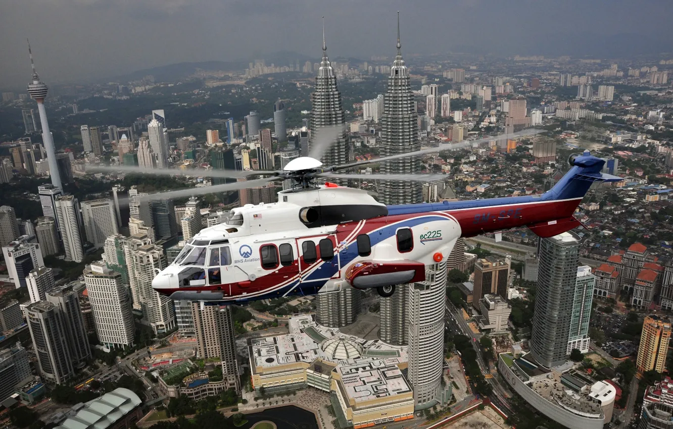 Photo wallpaper flight, the city, helicopter, passenger, Eurocopter, transport, (MHS), EC225