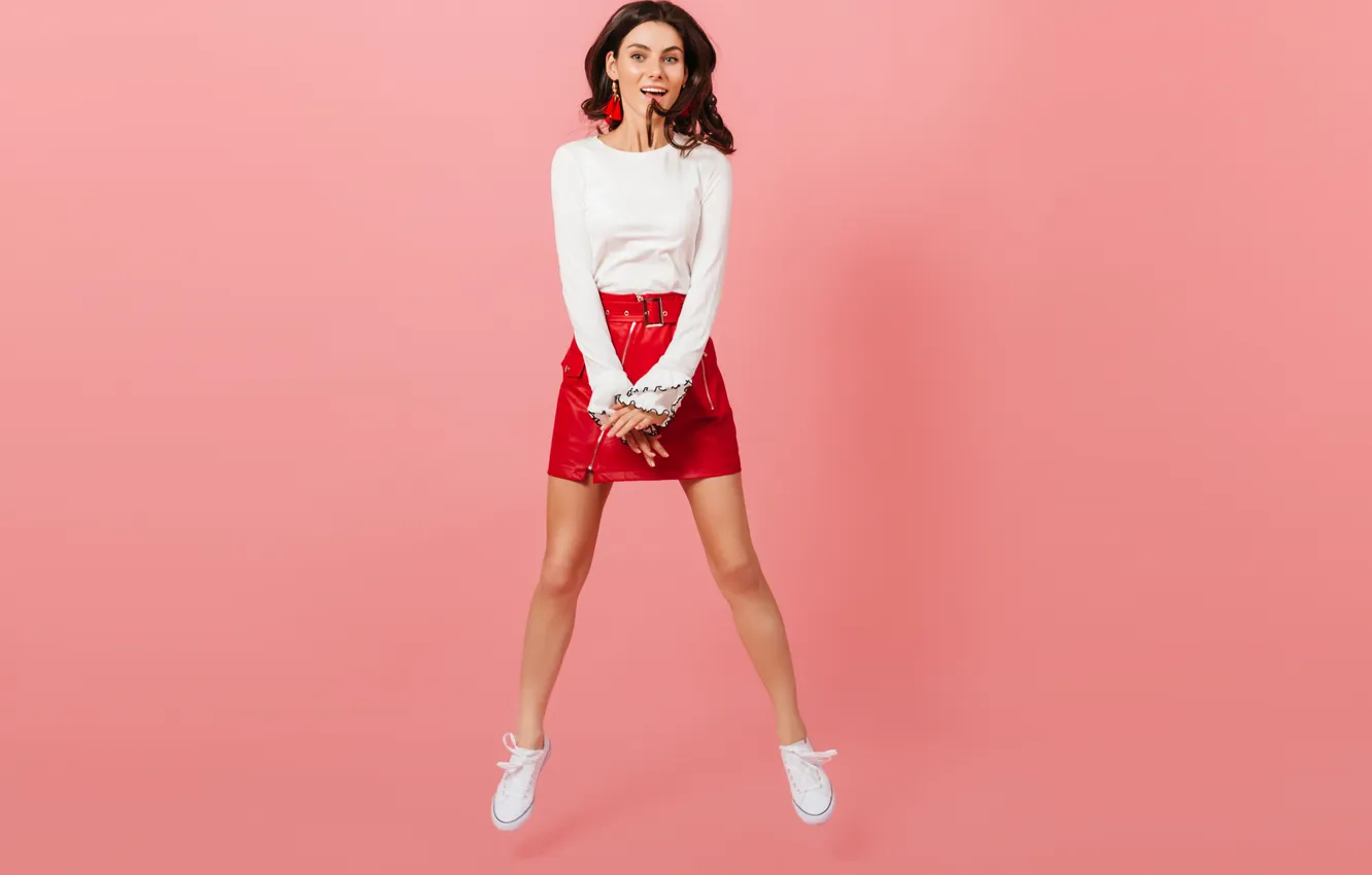 Photo wallpaper girl, model, pretty, brunette, skirt, long-haired