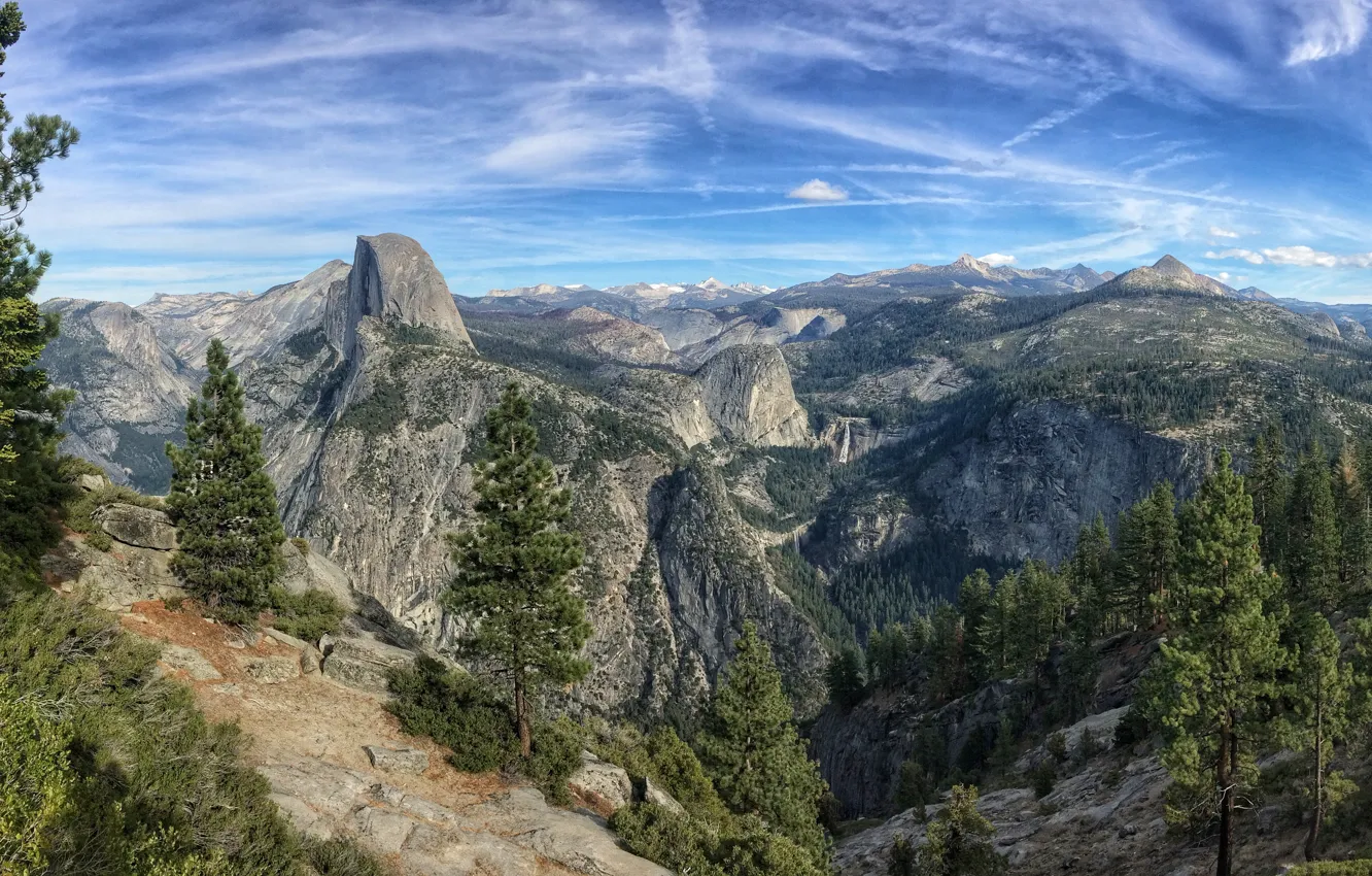 Photo wallpaper clouds, mountains, CA, Yosemite national Park