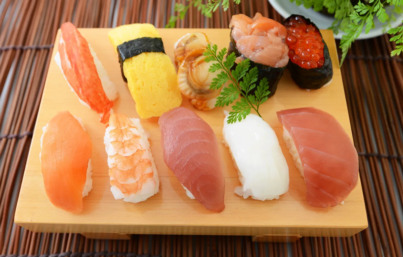 Photo wallpaper fish, caviar, sushi, seafood