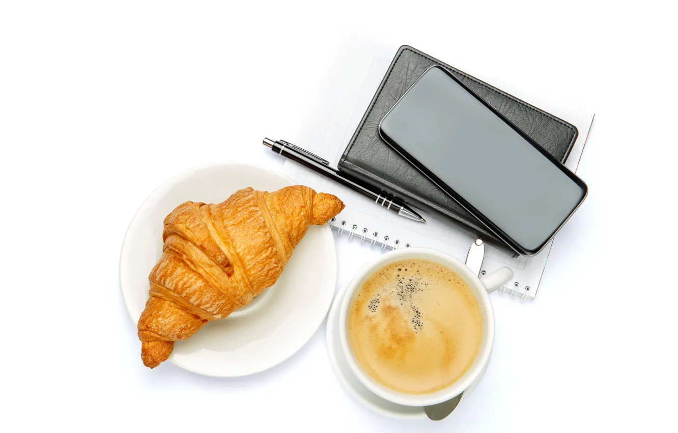 Photo wallpaper foam, table, coffee, handle, spoon, Cup, white background, Notepad