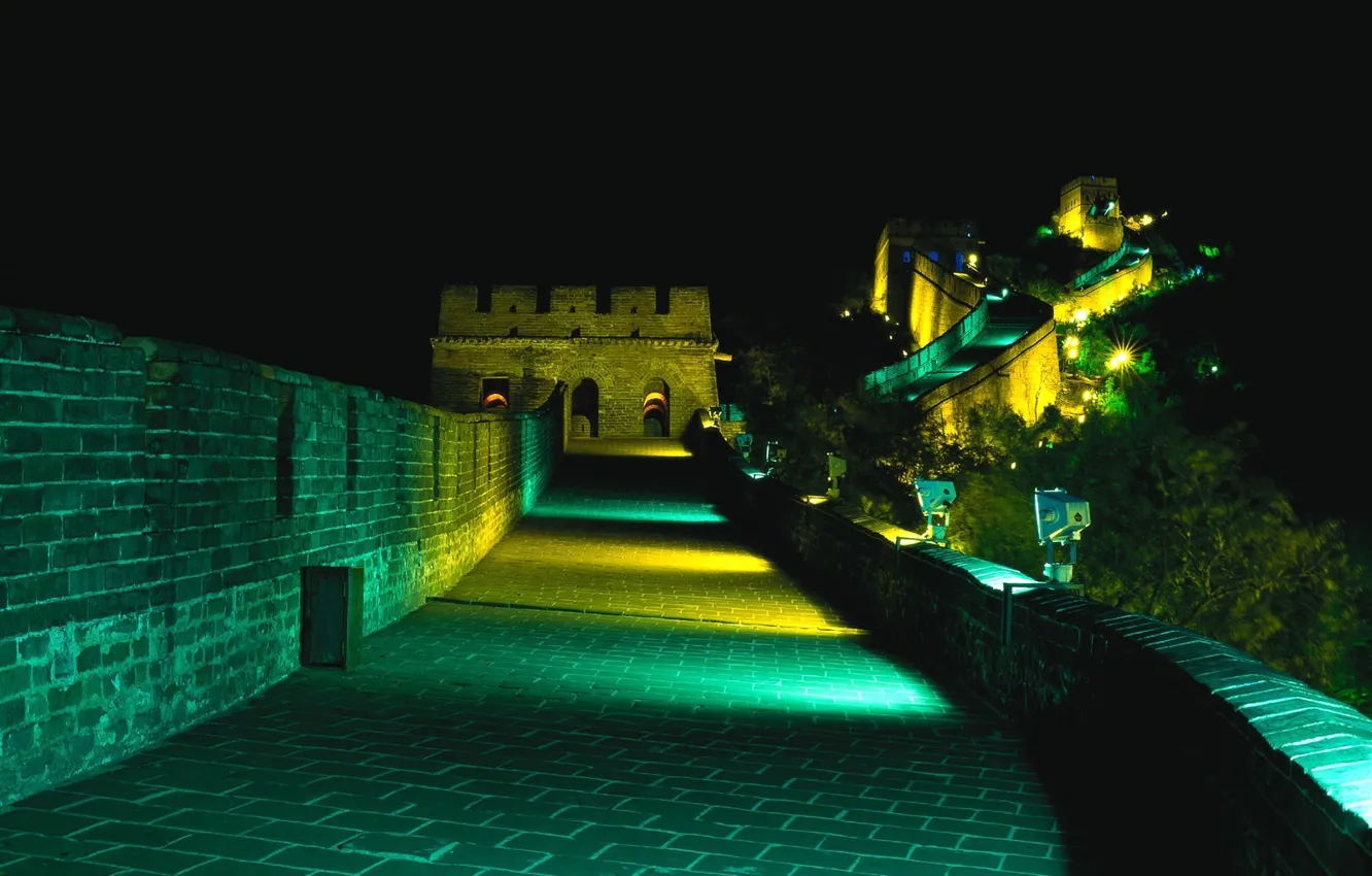 Photo wallpaper night, backlight, The great wall of China