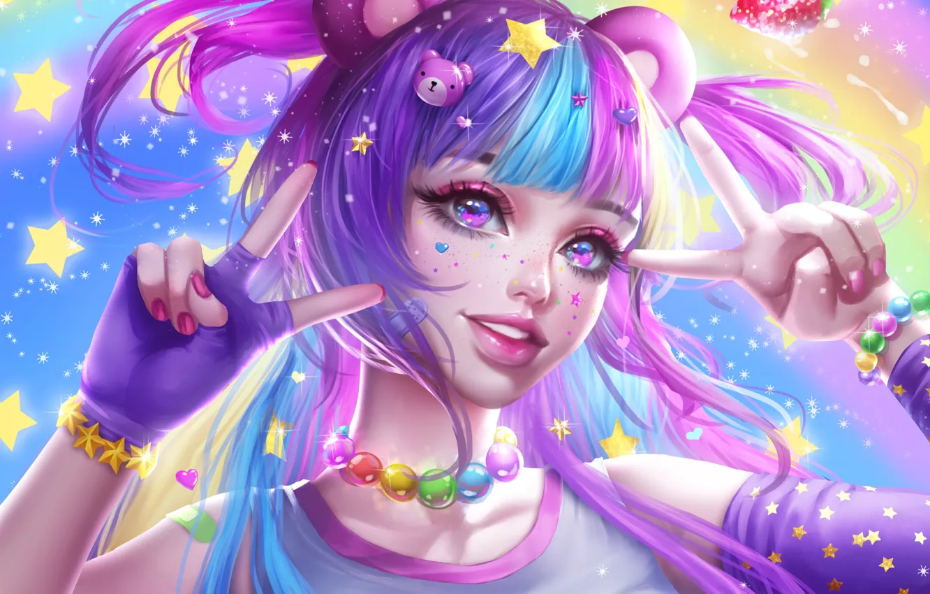 Photo wallpaper look, girl, stars, decoration, mood, art, beads, bracelet