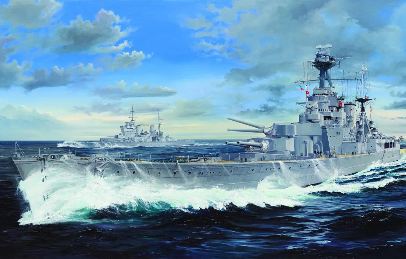 Photo wallpaper ship, art, Navy, military, battleship, British, battleship, WW2