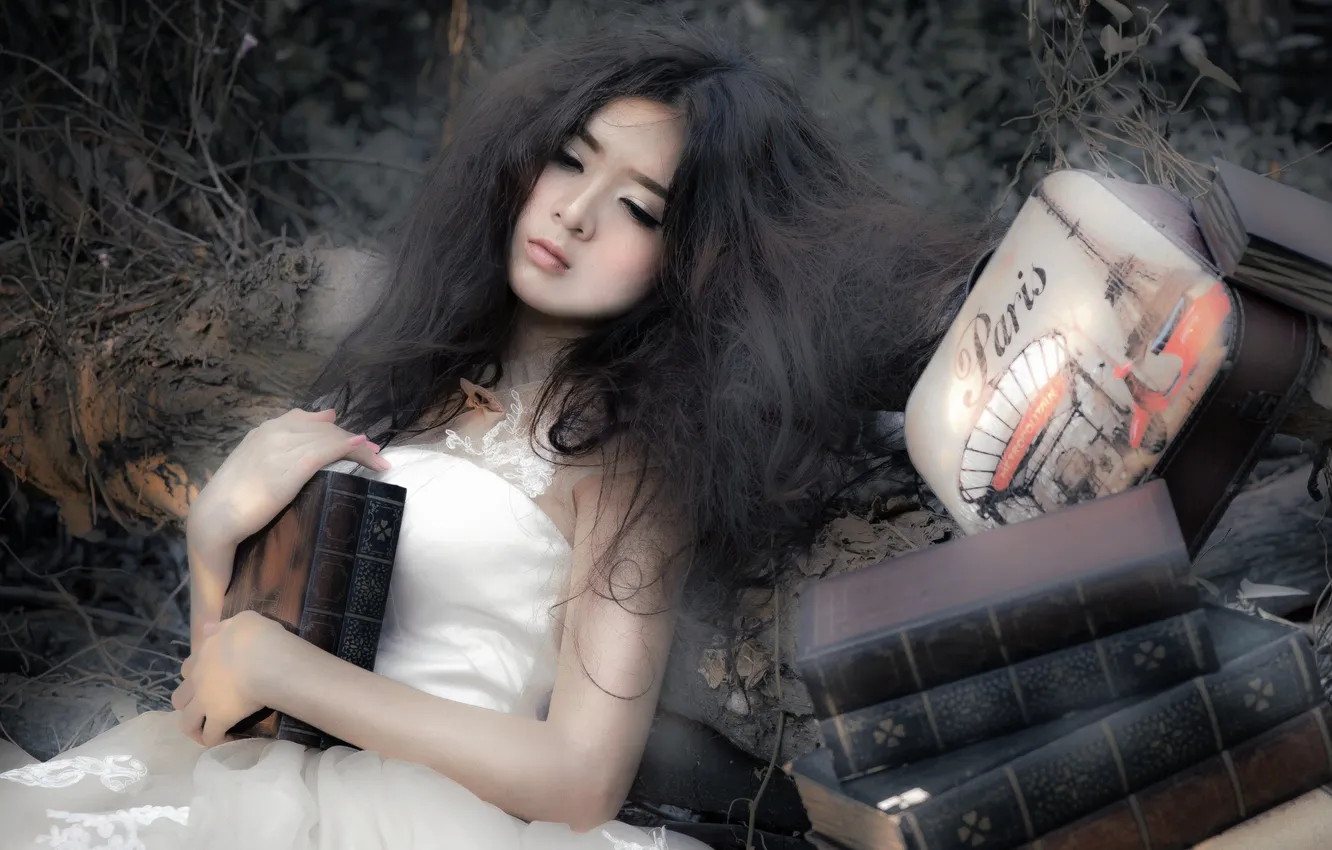 Photo wallpaper girl, background, book