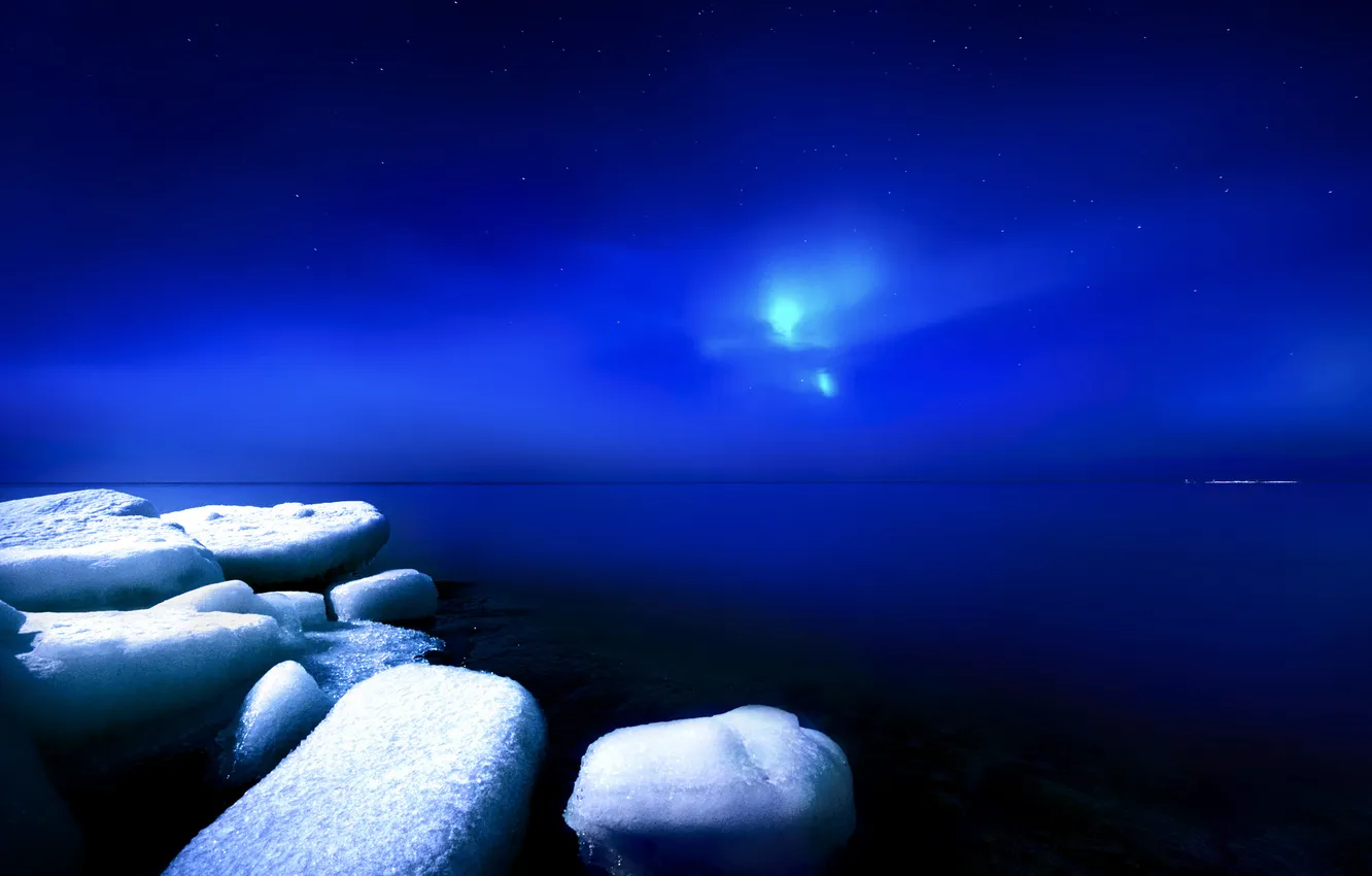 Photo wallpaper ice, winter, the sky, night, Finland