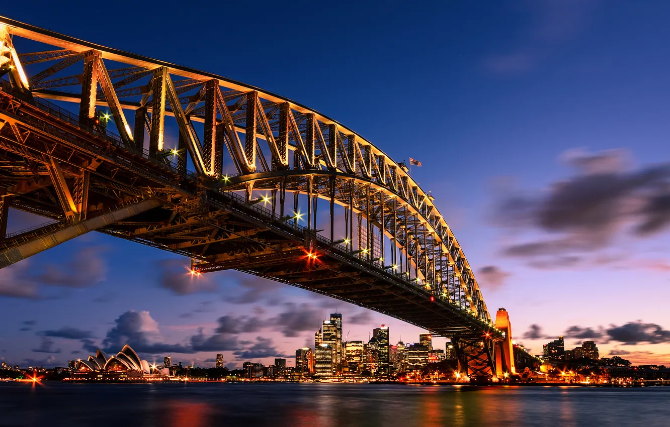 Photo wallpaper night, bridge, lights, Australia, Sydney, Harbour Bridge, New South Wales