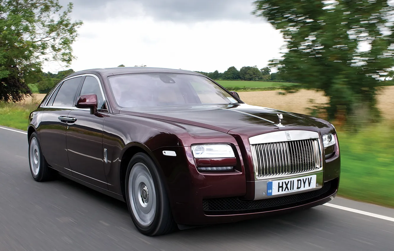 Photo wallpaper road, trees, Rolls-Royce, Ghost, GOST, rolls-Royce, Wheelbase, EXTENDED