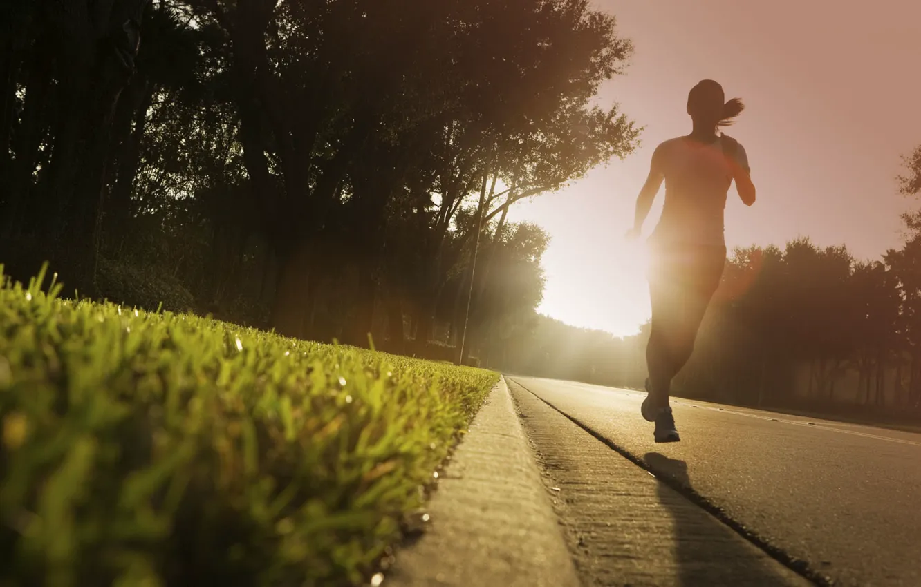 Photo wallpaper girl, the sun, movement, Wallpaper, sport, morning, running, wallpaper