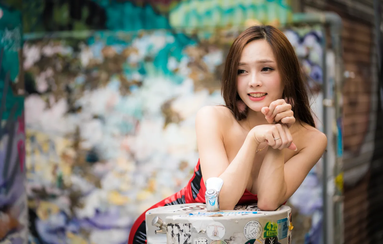 Photo wallpaper girl, smile, Asian, cutie