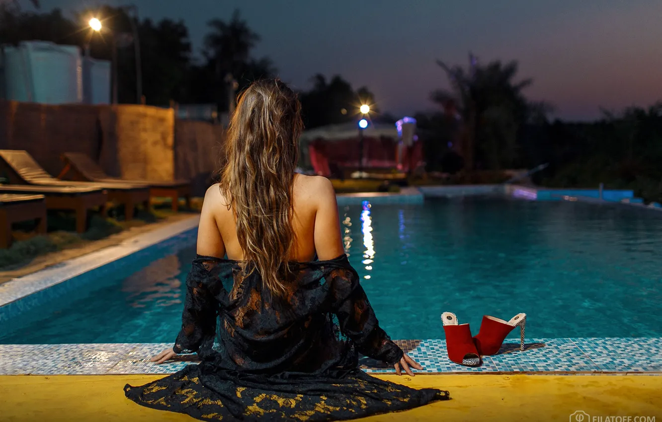Photo wallpaper girl, the evening, pool, Dmitry Filatov