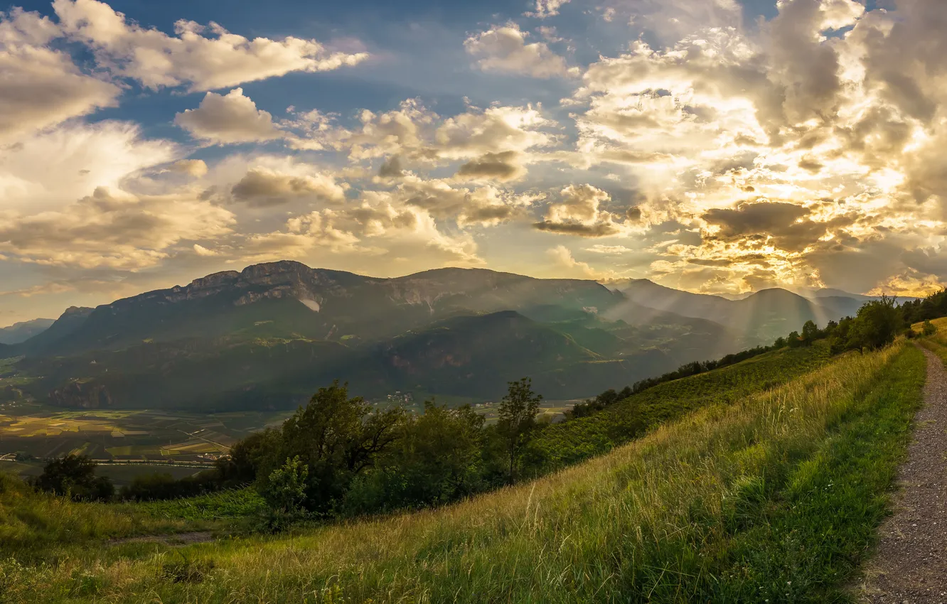 Photo wallpaper road, clouds, mountains
