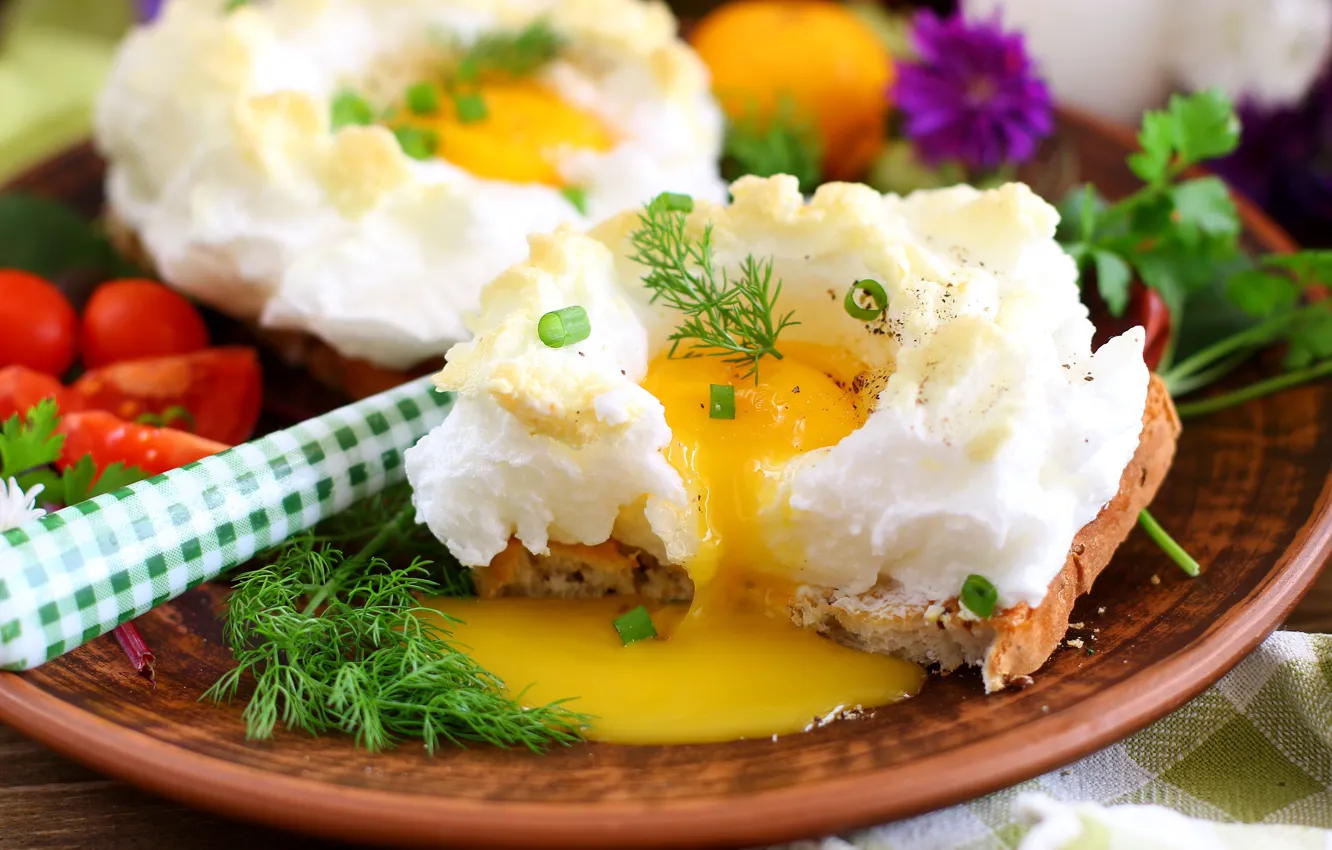 Photo wallpaper greens, eggs, the yolk, vegetables, Orsini