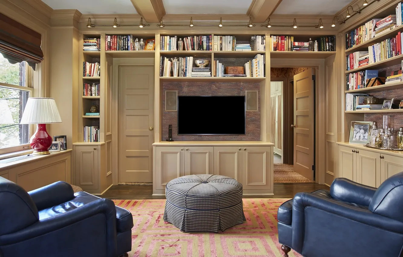 Photo wallpaper room, interior, library, living room