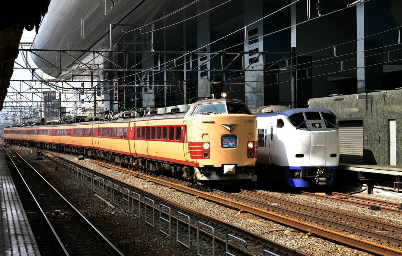 Photo wallpaper rails, train, station, Japan, train