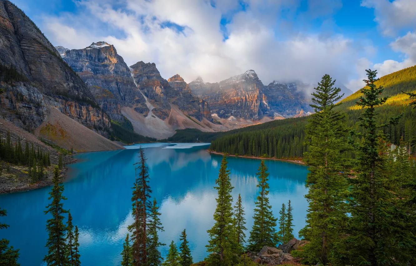 Photo wallpaper clouds, mountains, nature, lake, Canada