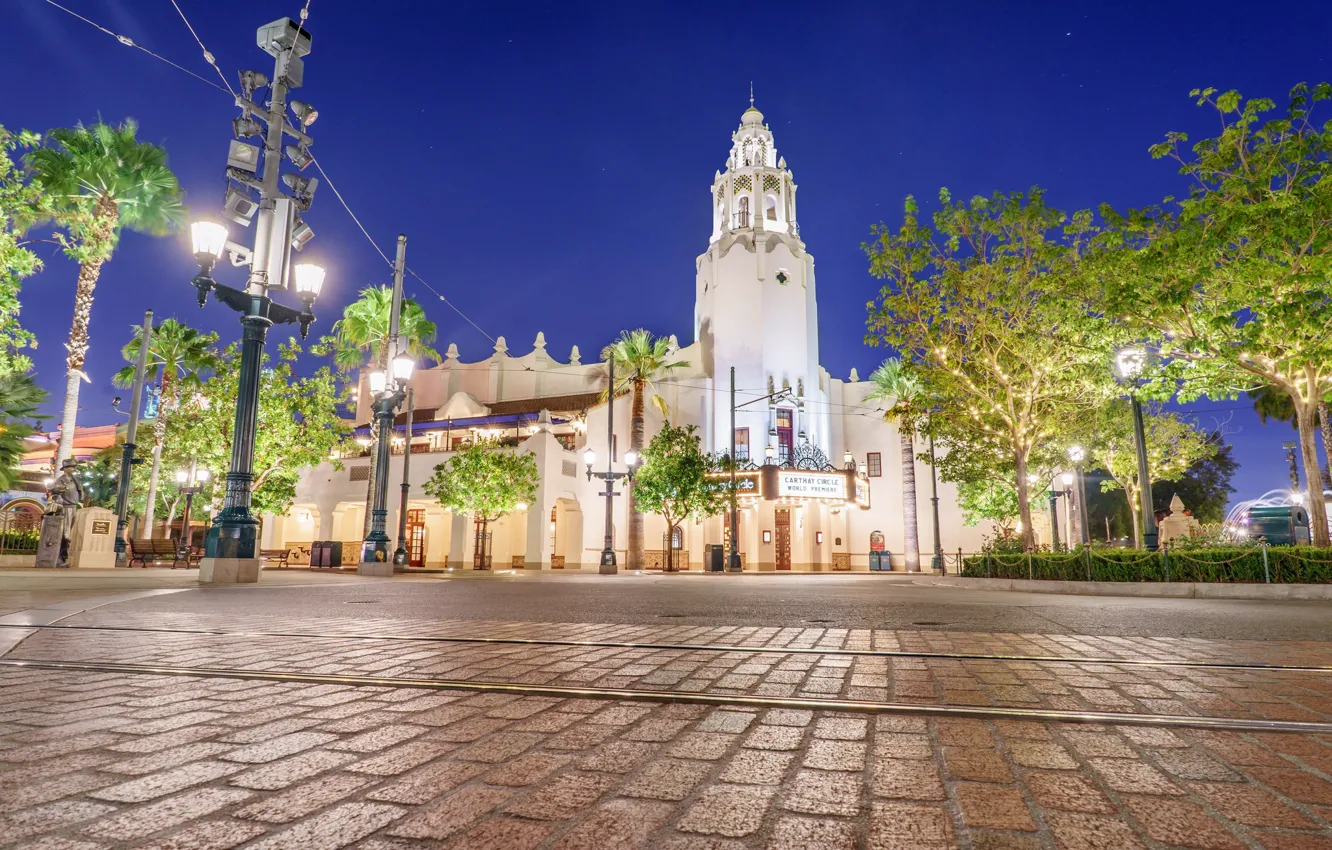 Photo wallpaper night, lights, Park, street, home, lights, CA, USA