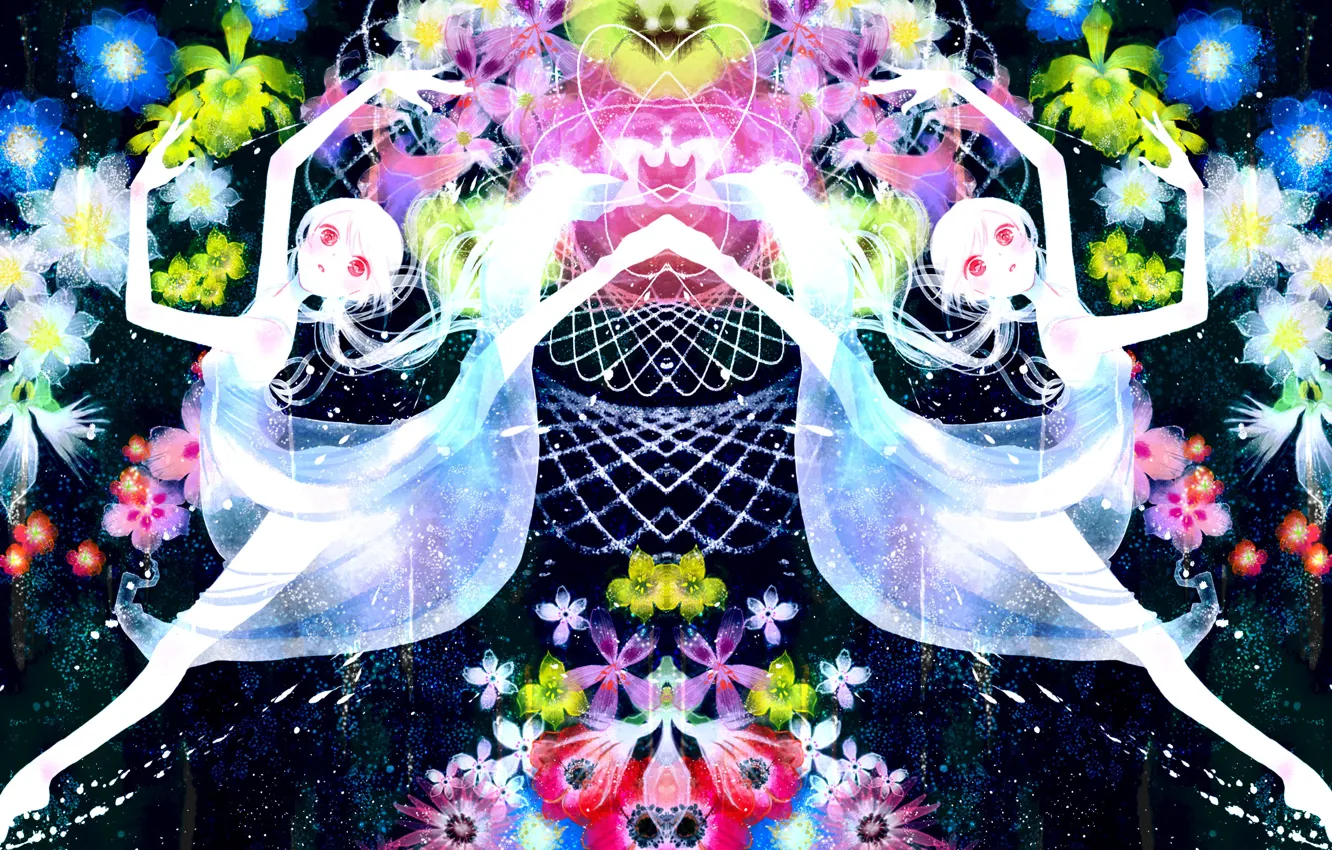 Photo wallpaper girl, flowers, abstraction, anime, art, vocaloid, hatsune miku, albino