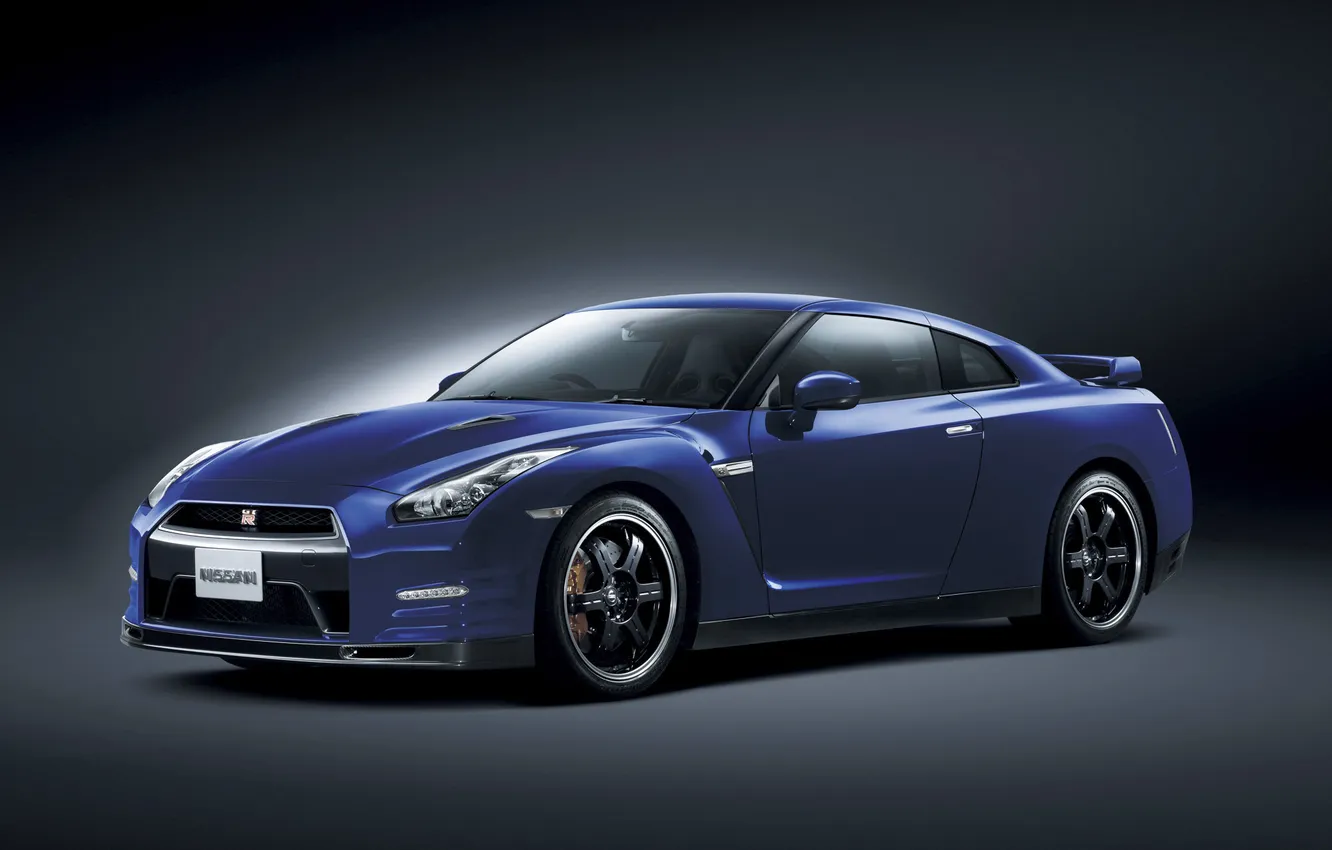 Photo wallpaper blue, nissan, supercar, drives, Nissan, gt-r, the front, GT-R