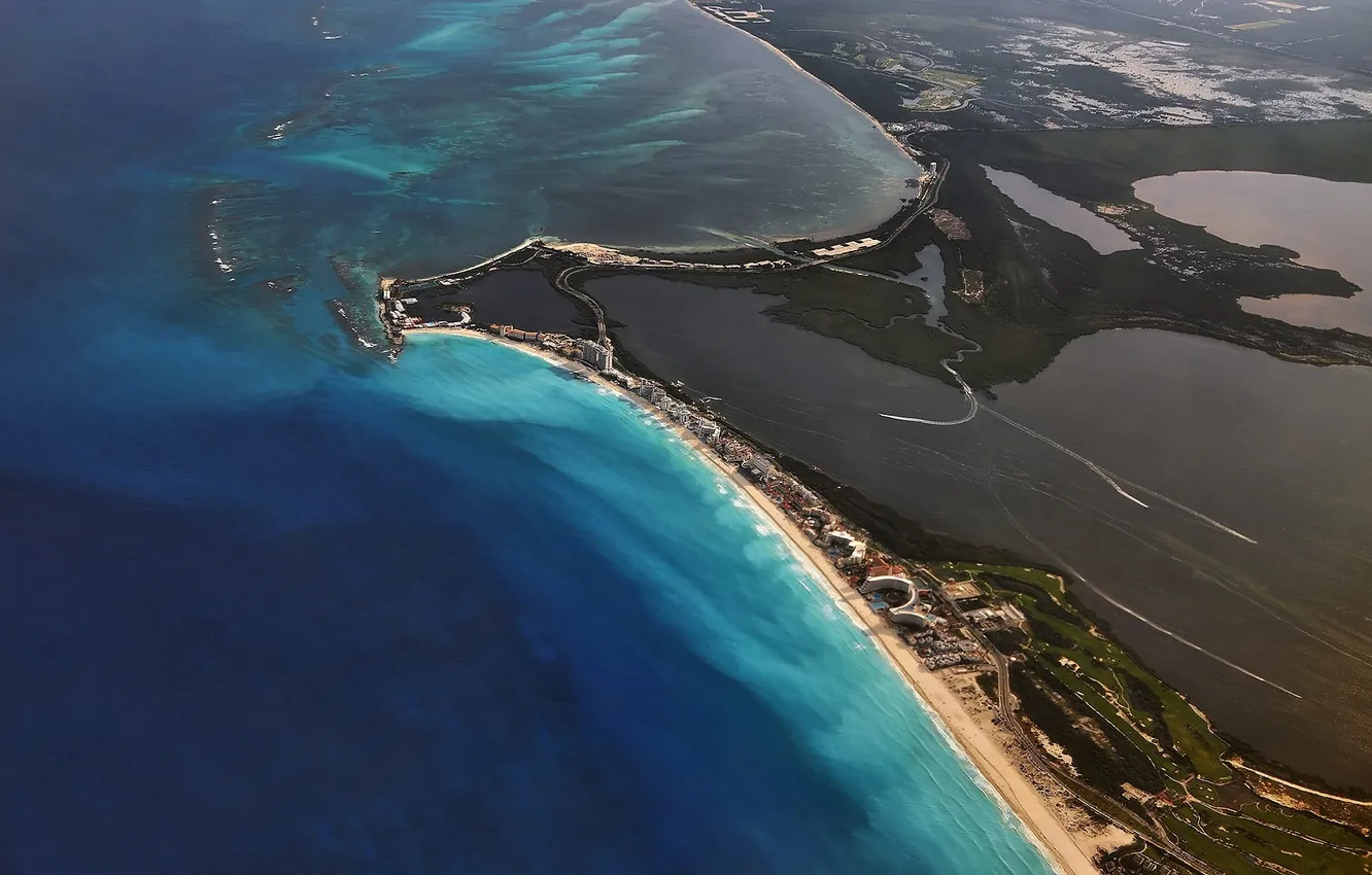 Photo wallpaper surface, the ocean, earth, coast, view, top, continents, class