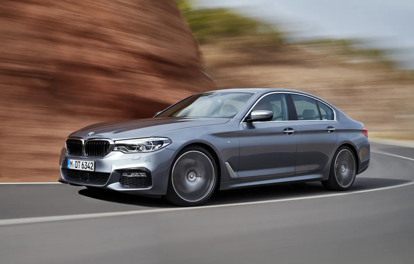 Photo wallpaper road, grey, movement, markup, BMW, sedan, 540i, 5
