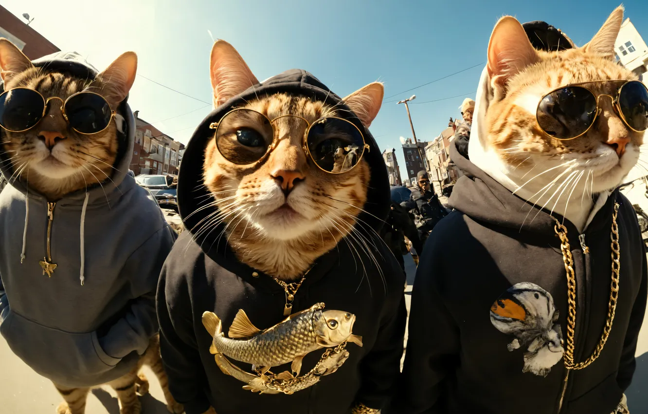 Photo wallpaper animals, cat, digital art, sunglass, Gangster