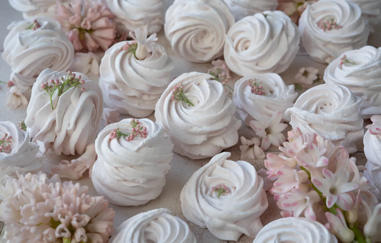 Photo wallpaper flowers, pink, dessert, meringue, Egrigorovich