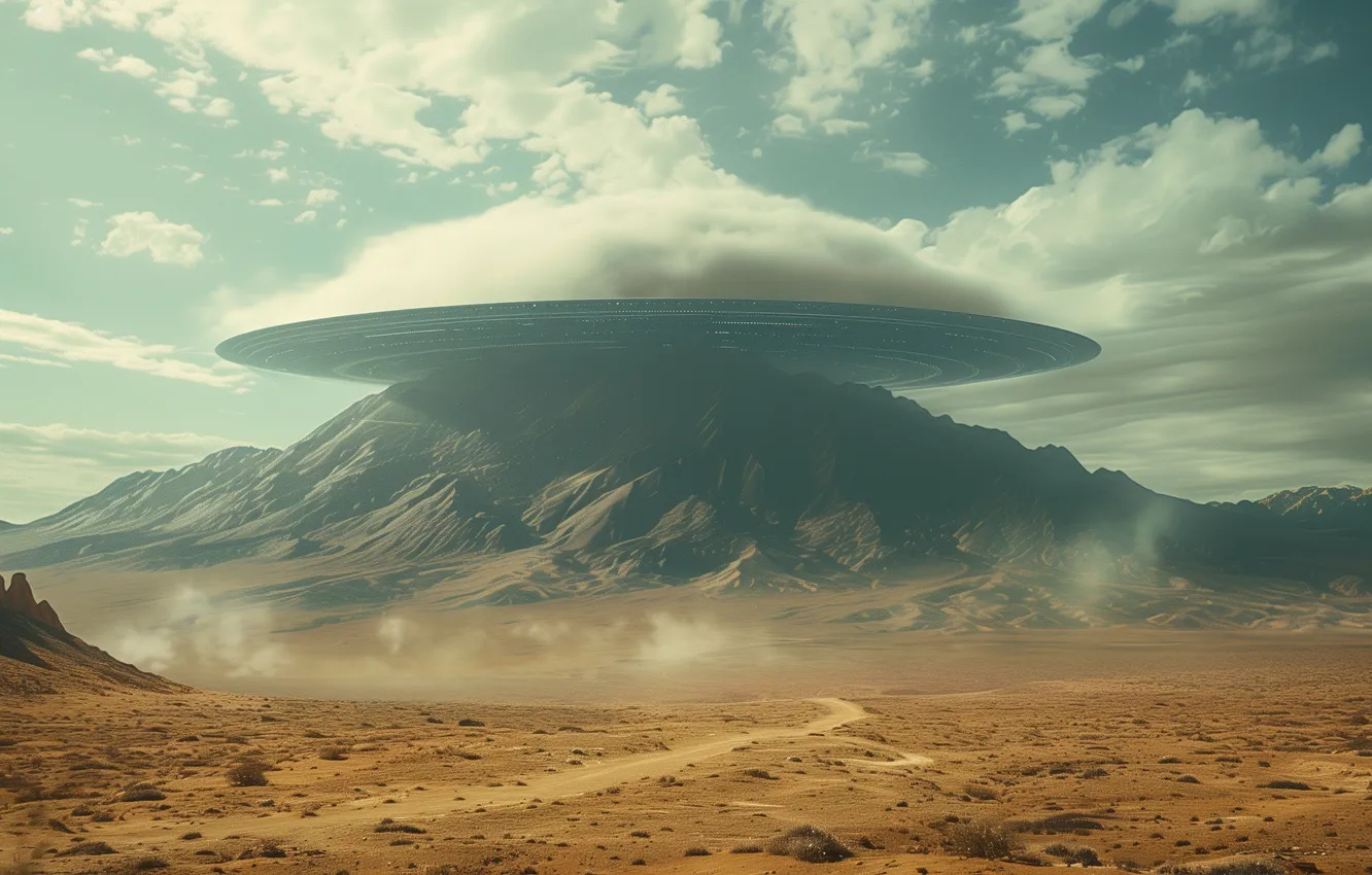 Photo wallpaper nature, fog, future, fiction, UFO, haze, spaceship, the futuristic