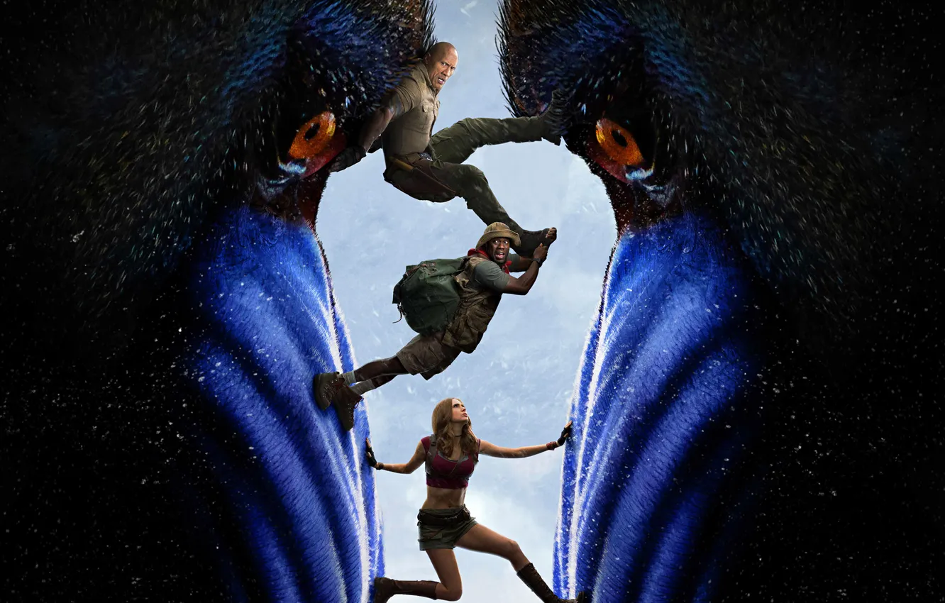 Photo wallpaper fantasy, adventure, poster, Dwayne Johnson, Dwayne Johnson, Karen Gillan, Karen Gillan, Kevin Hart
