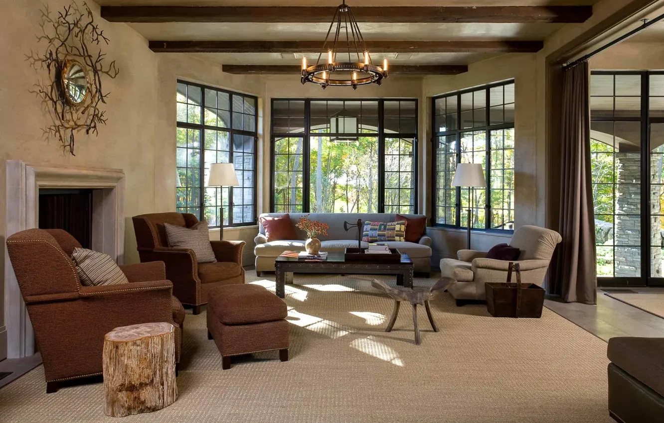 Photo wallpaper design, style, interior, living room, New York State, Gissler Country Home