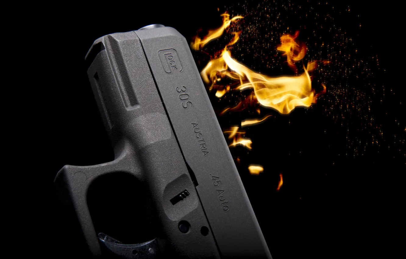 Photo wallpaper gun, weapons, flame, self-loading, Glock 30S