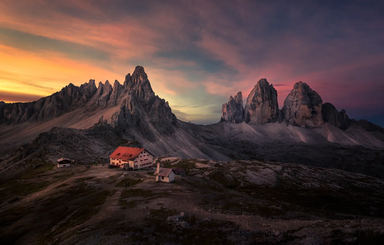 Photo wallpaper mountains, house, The Dolomites